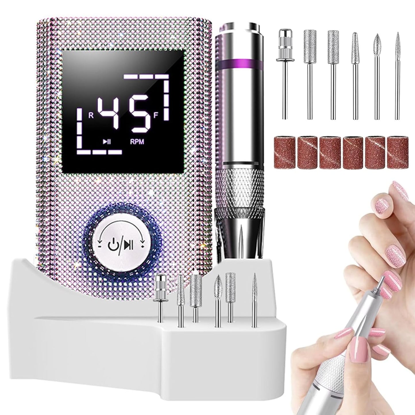CoralBond Electric Nail Drill 45000 RPM Cordless Portable Rechargeable Diamond E-File Low Noise