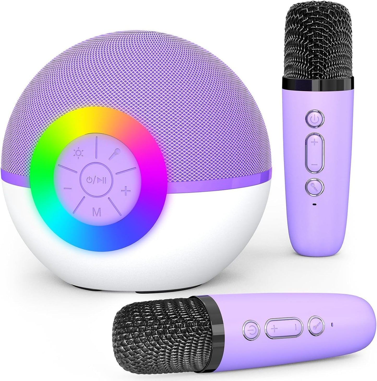 CoralBond Portable Mini Karaoke Machine Purple Adults Bluetooth Speaker 2 Wireless Microphones VB047