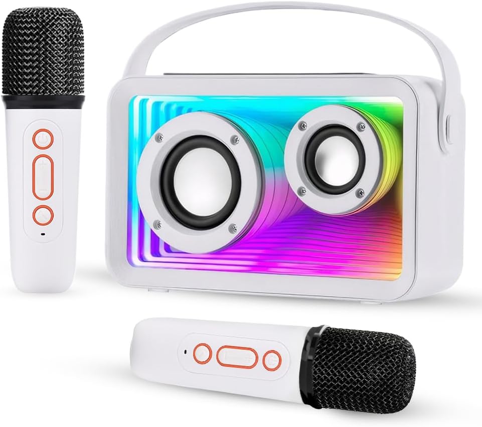 CoralBond Portable Wireless Mini Karaoke Machine 2 Microphones Bluetooth Speaker VB019