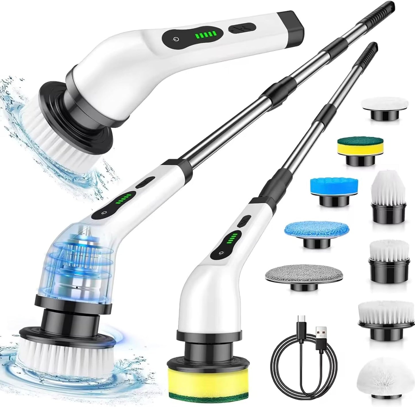 CoralBond High Power Cordless Electric Rotating Spin Cleaning Brush Scrubber Multi Surface Pads Adjustable Angle Duster VB057
