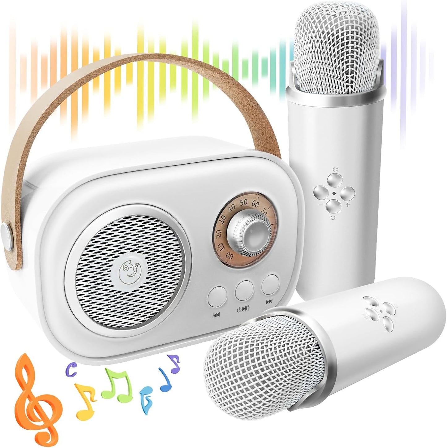 CoralBond Karaoke Machine White Best Mini 2 Wireless Bluetooth Microphones VB044