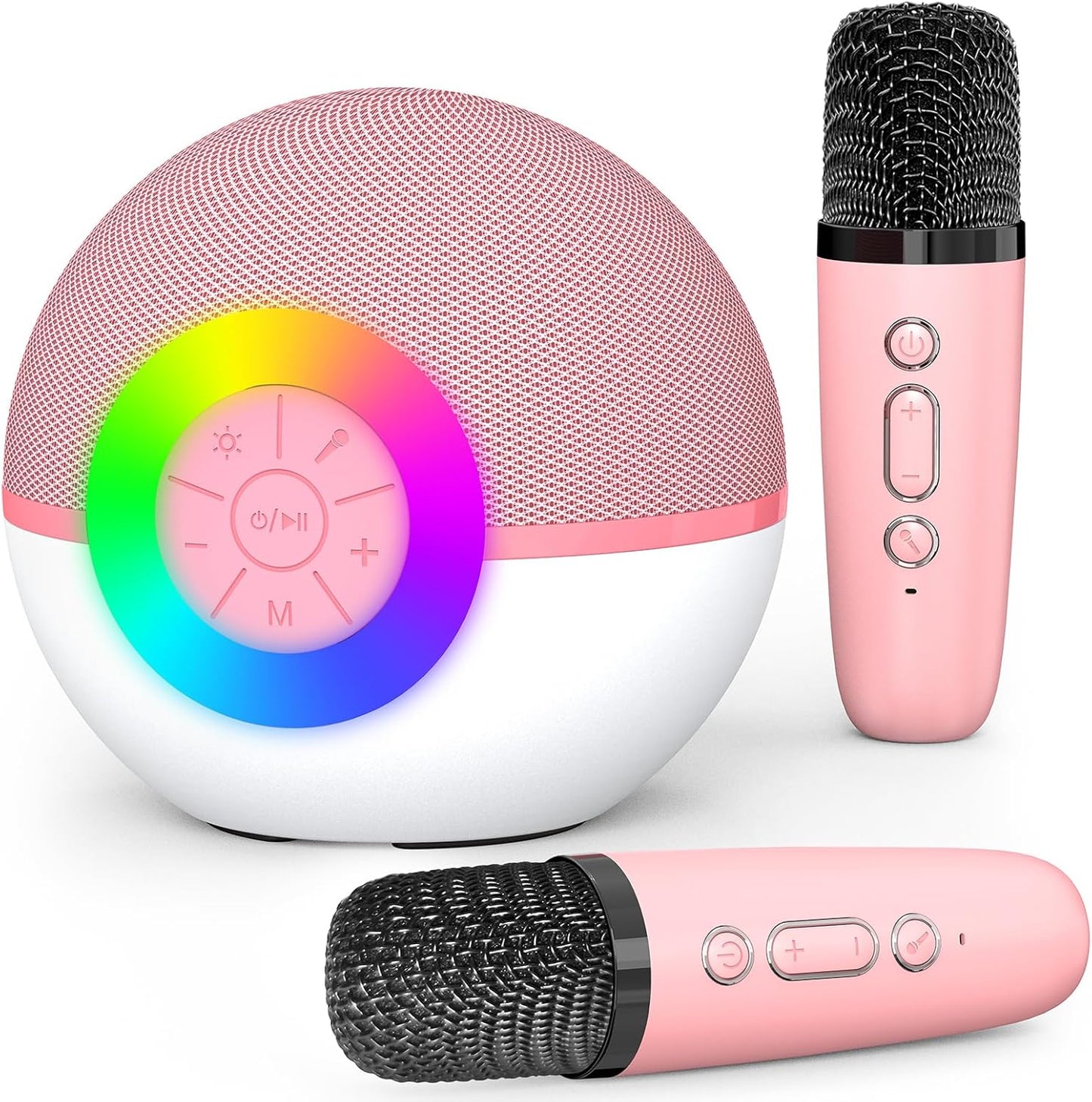 CoralBond Portable Mini Karaoke Machine Pink Adults Bluetooth Speaker 2 Wireless Microphones VB046