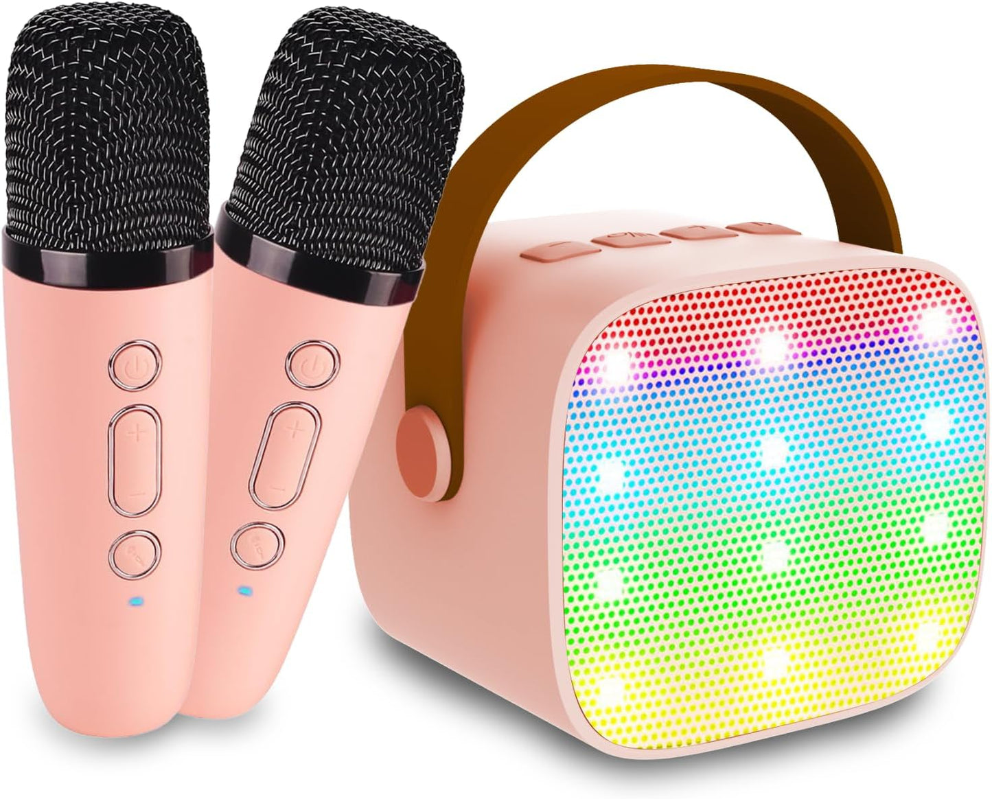 CoralBond Mini Karaoke Machine Pink 2 Wireless Bluetooth Microphones VB051