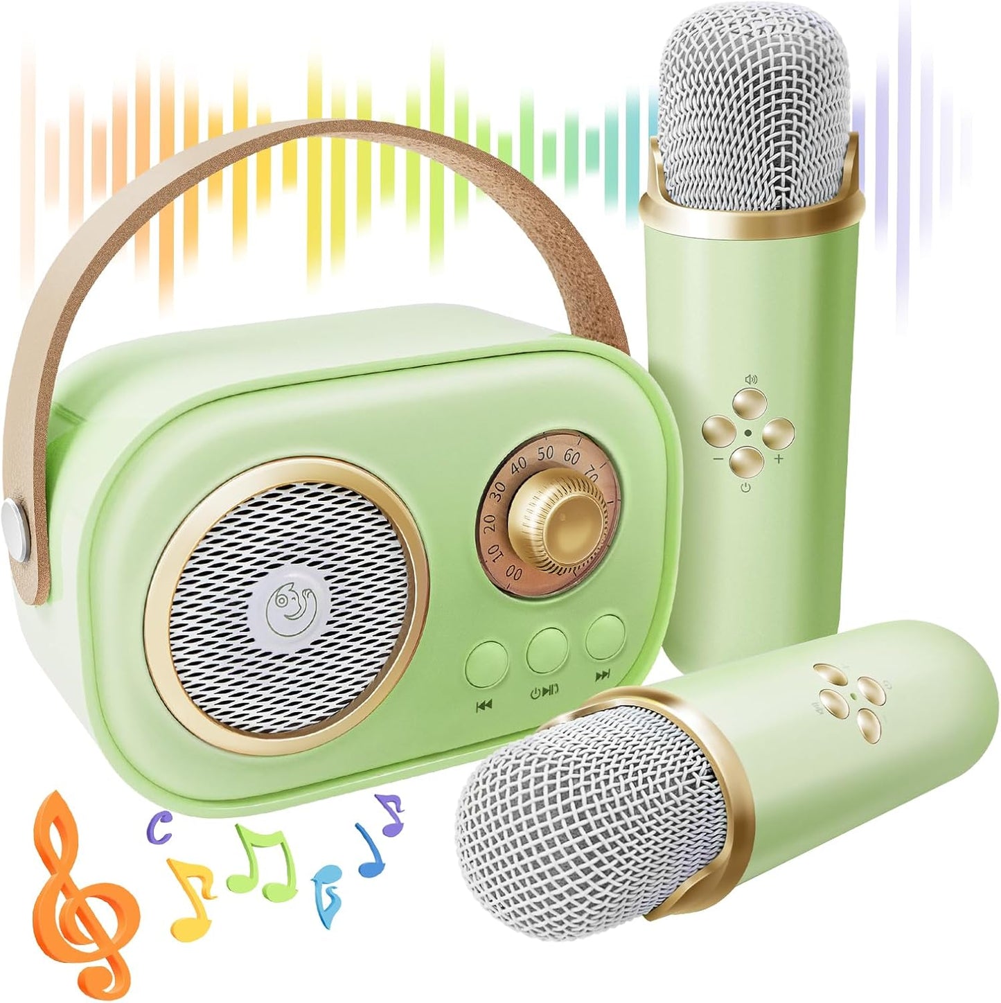 CoralBond Karaoke Machine Green Best Mini 2 Wireless Bluetooth Microphones VB042