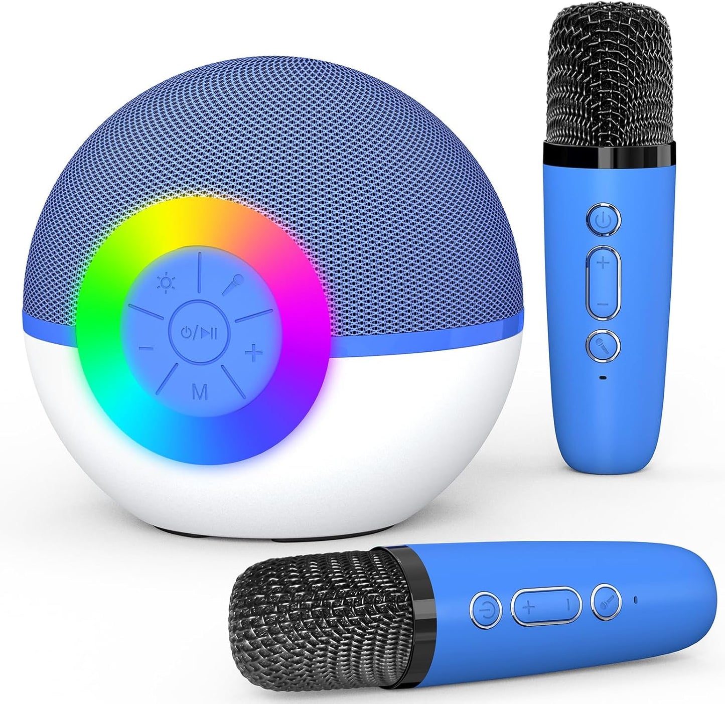 CoralBond Portable Mini Karaoke Machine Blue Adults Bluetooth Speaker 2 Wireless Microphones VB045