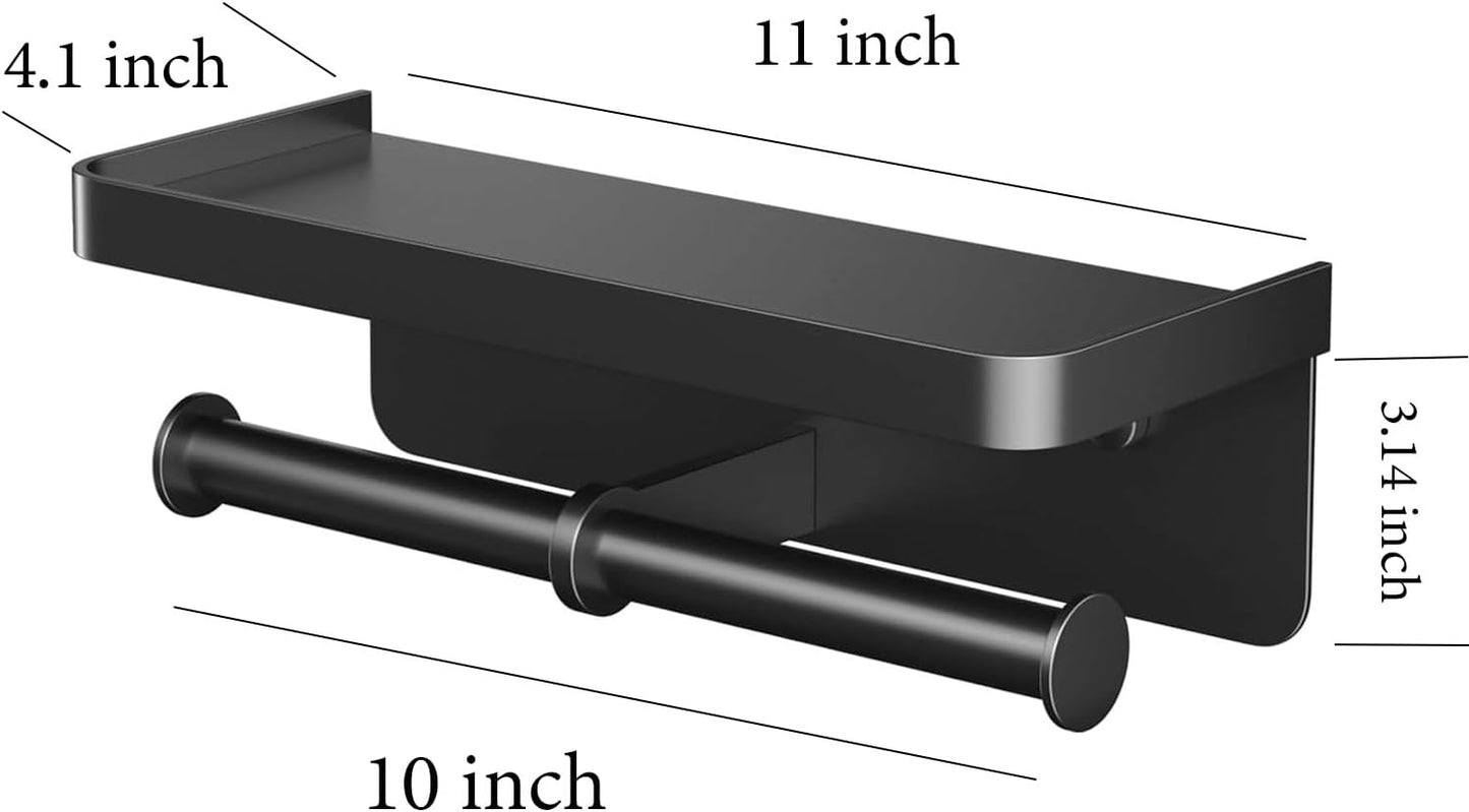 CoralBond Toilet Paper Roll Holder Black Shelf Wall Mount Holder Bathroom Kitchen RV VB014