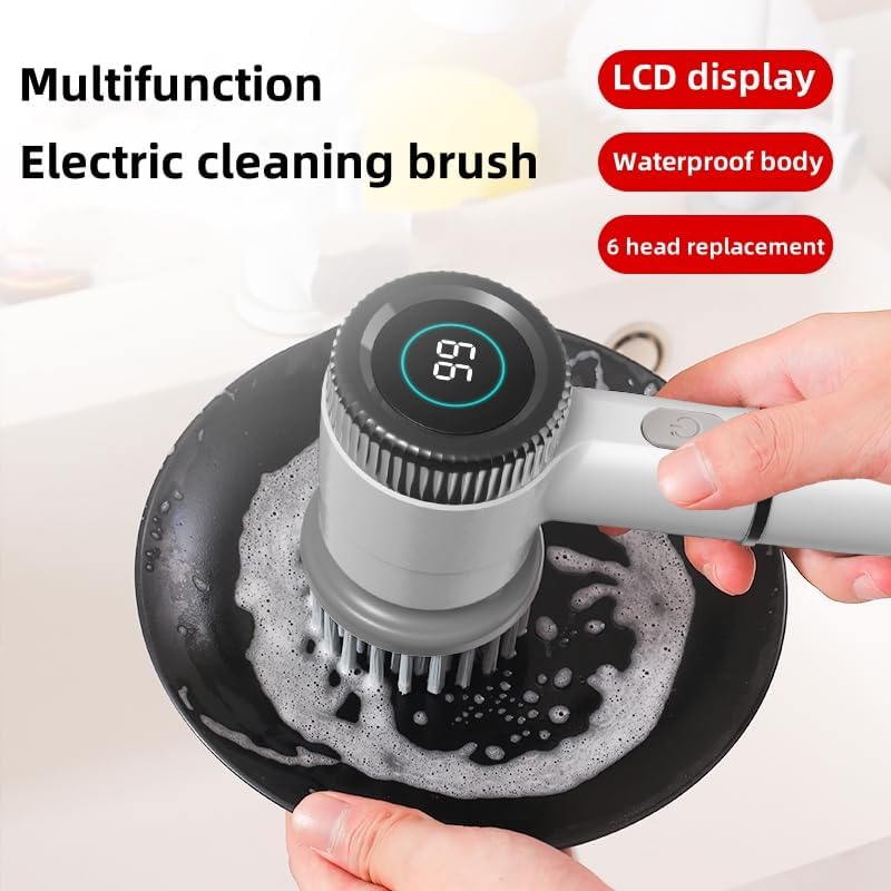 CoralBond Cordless Electric Rotary Floor Scrubber 6 Cleaning Brush Replaceable Heads VB059
