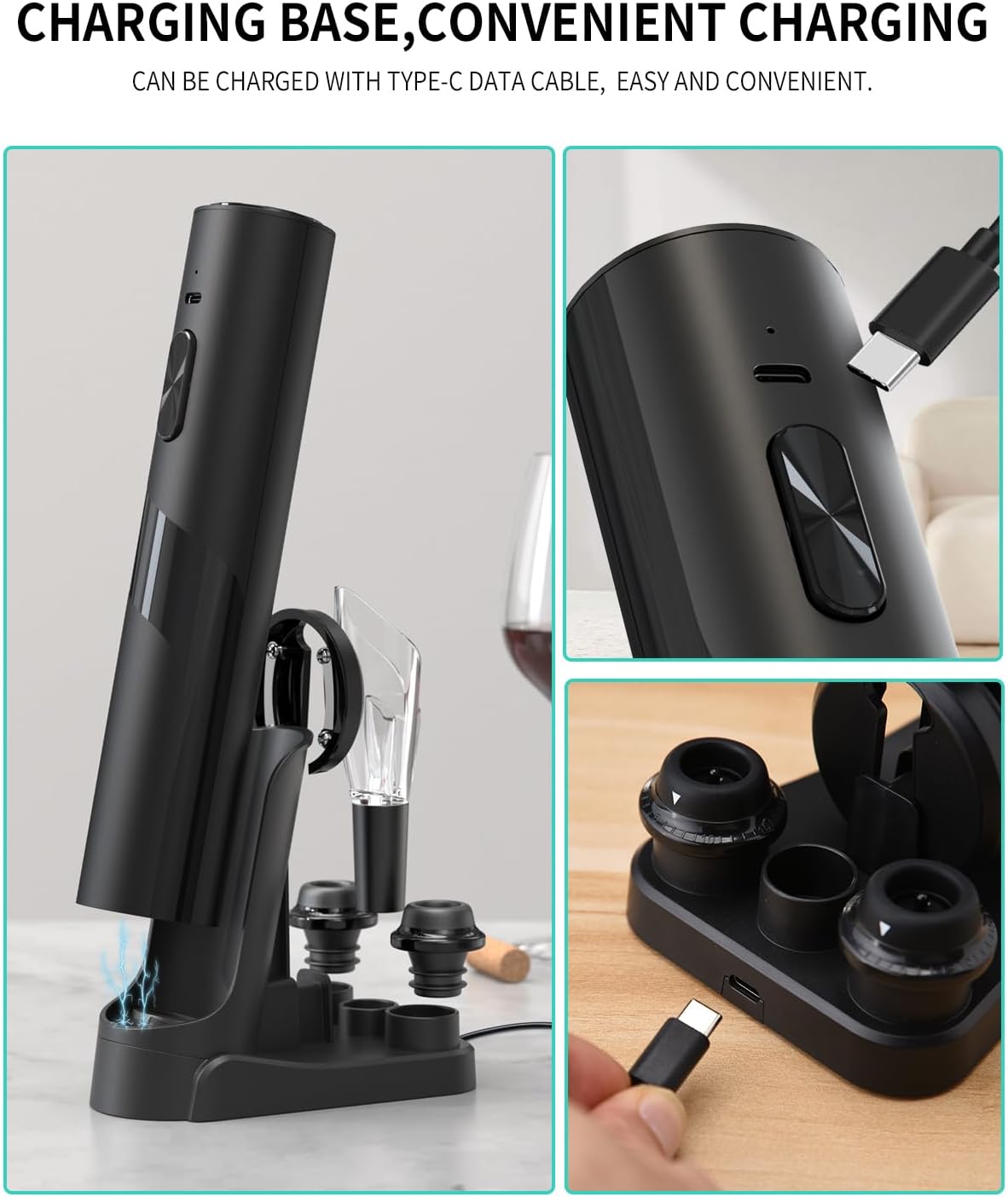 CoralBond 7-in-1 Electric Wine Bottle Opener Rechargeable Gift Set Vacuum Pump VB026