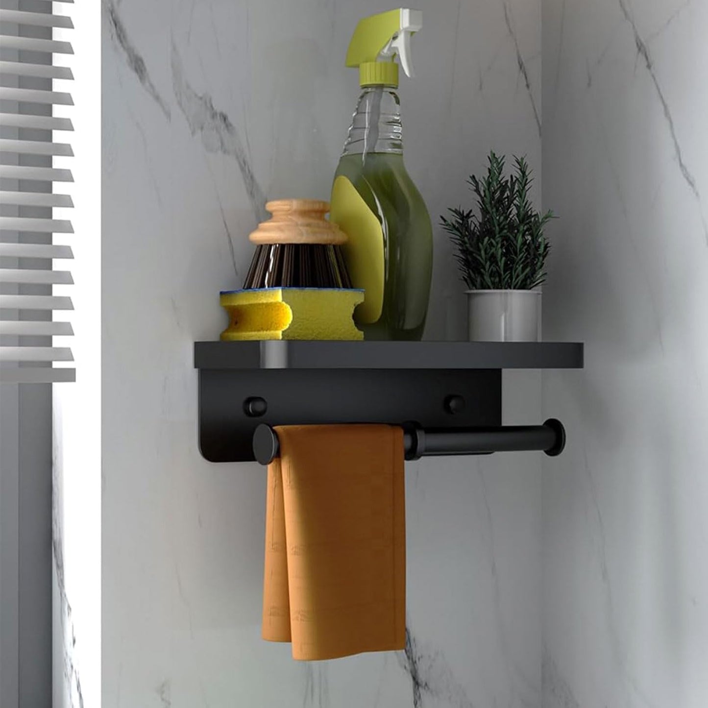 CoralBond Toilet Paper Roll Holder Black Shelf Wall Mount Holder Bathroom Kitchen RV VB014