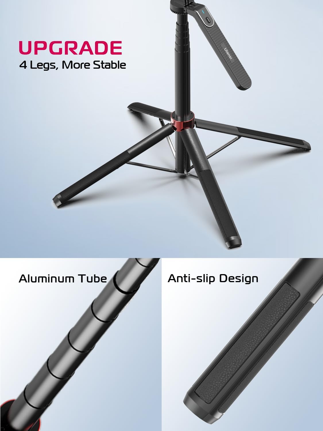 CoralBond 71" All-in-1 Extendable Selfie Stick Tripod Stand Quadrapod Phone Clip Travel iPhone VB107