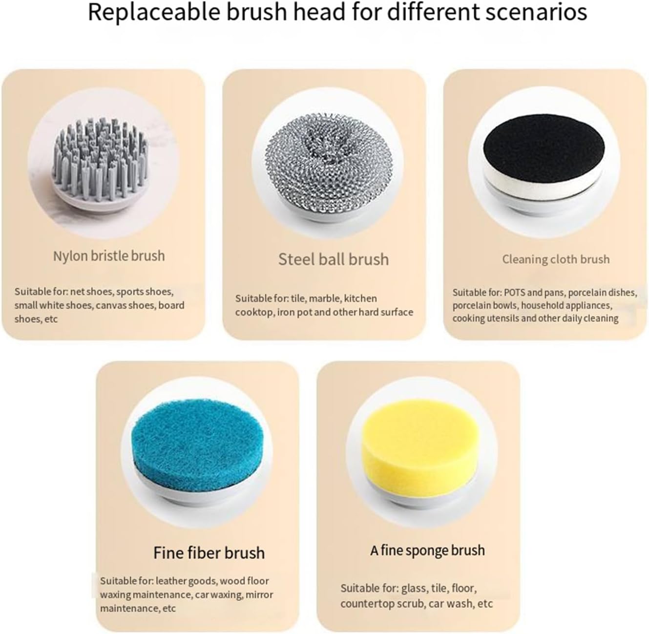 CoralBond Cordless Electric Rotary Floor Scrubber 6 Cleaning Brush Replaceable Heads VB059
