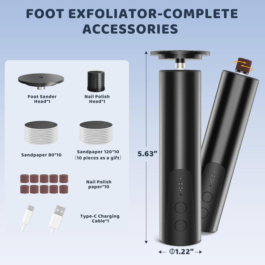 CoralBond 2-in-1 Professional Electric Callus Foot Feet Remover Matte Black Powerful File Grinder Sander Machine Adjustable Pedicure Tool VB069