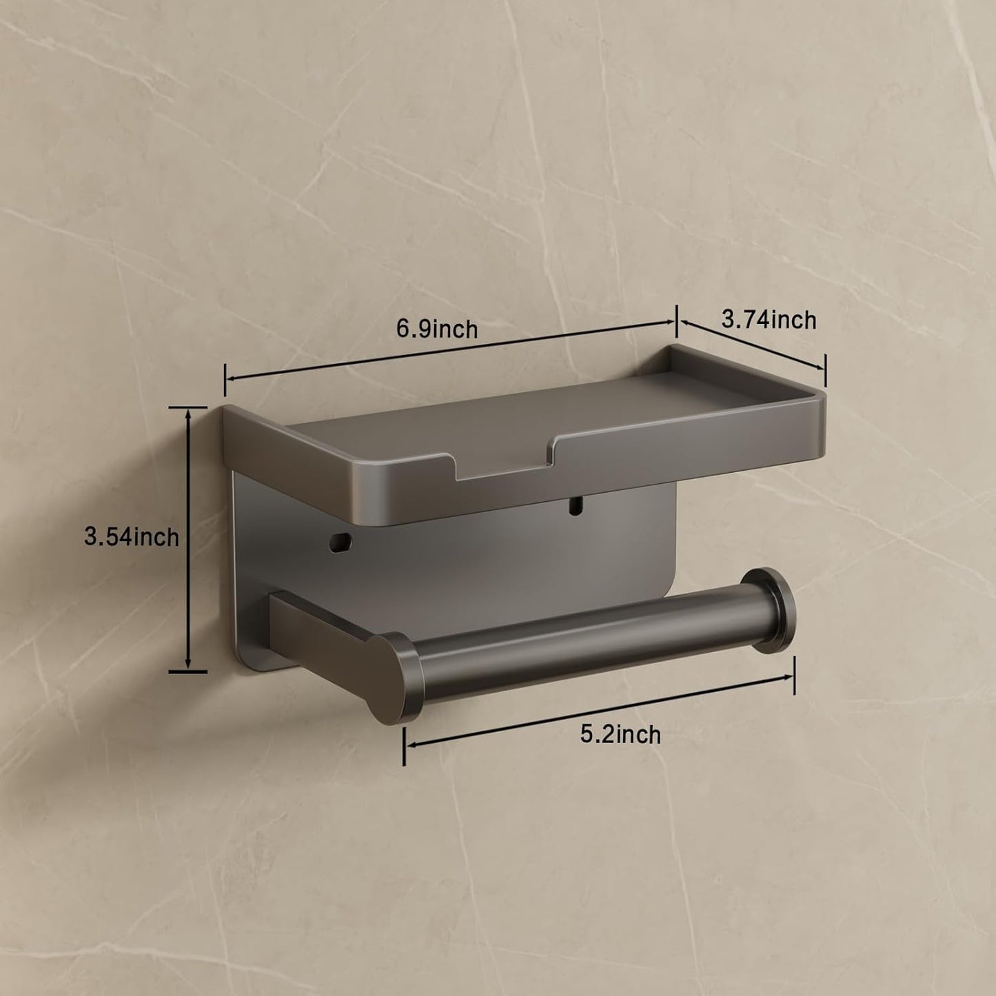 CoralBond Toilet Tissue Roll Paper Holder Gray Phone Shelf Self-Adhesive Screw-in Wall Mount VB012
