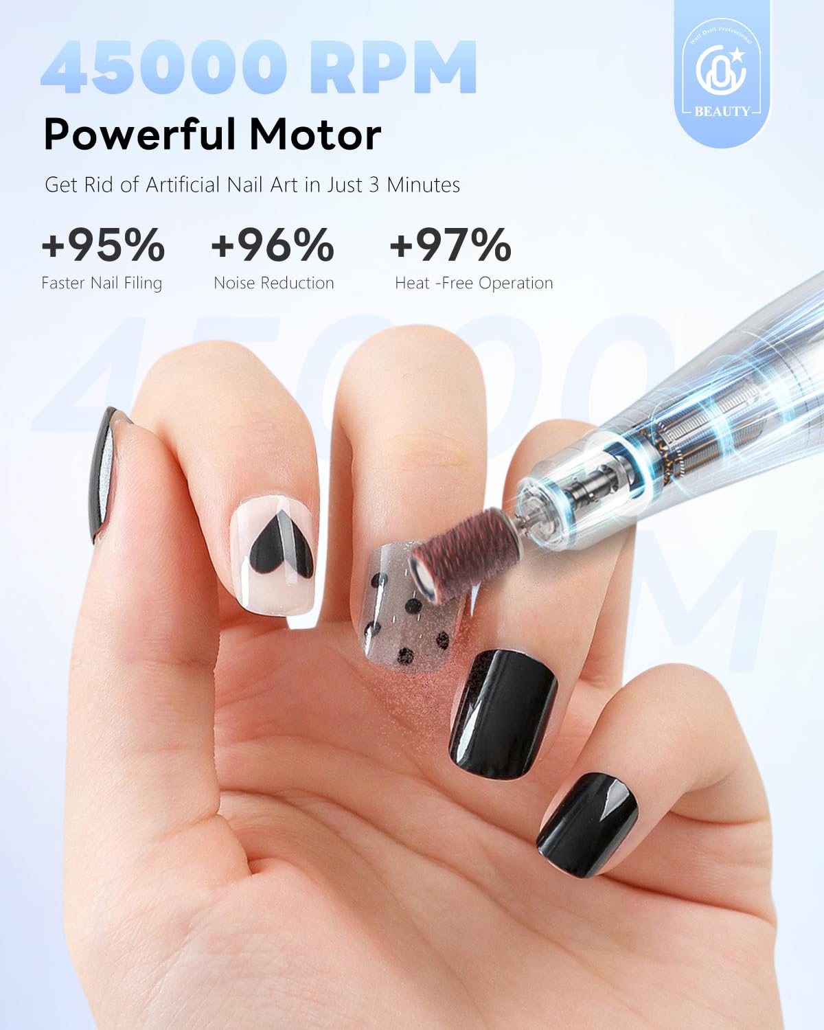CoralBond Professional Electric Nail Drill 45000 RPM Cordless Rechargeable File Kit Portable VB117