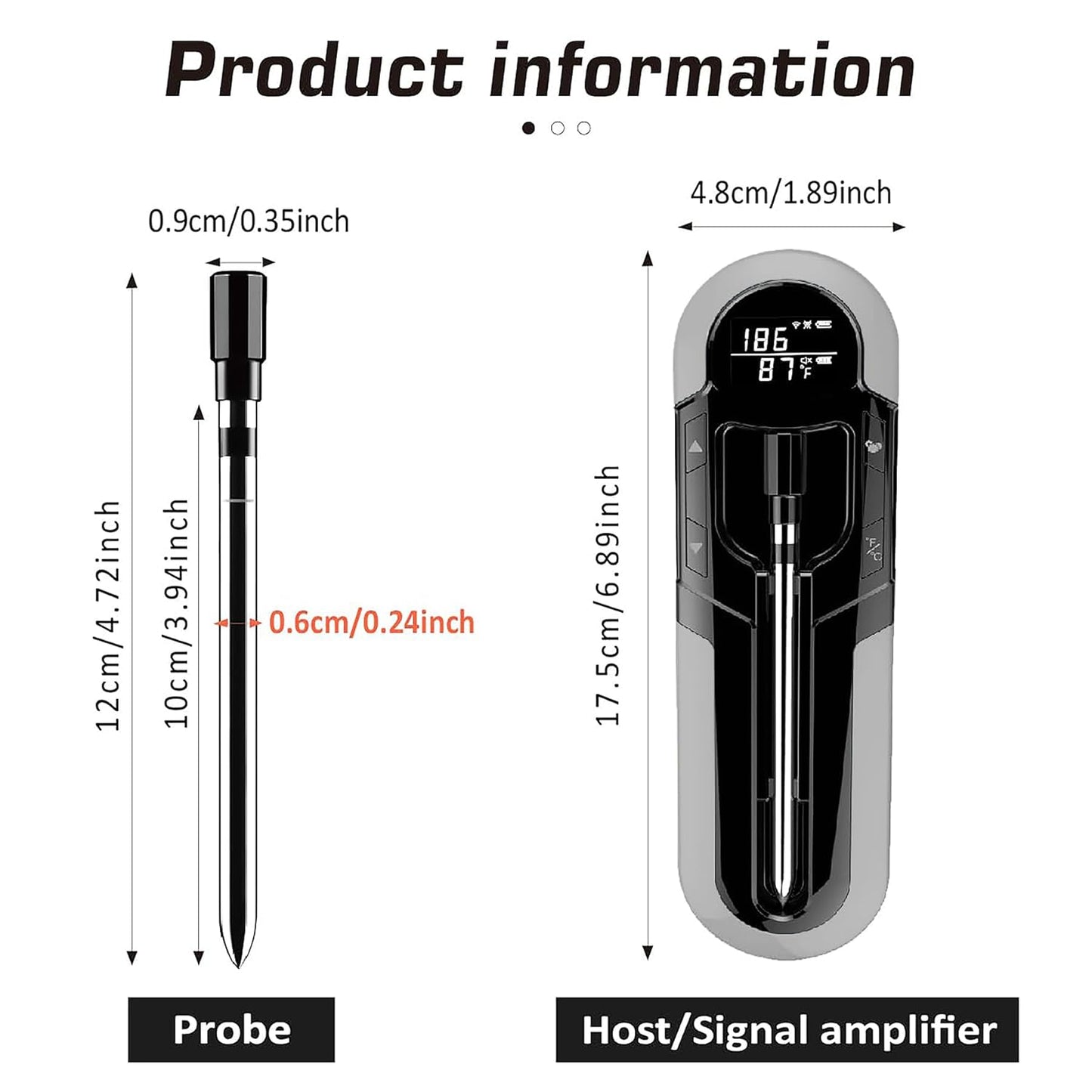 CoralBond Portable Wireless Digital Meat Cooking Thermometer Grey Grilling VB003