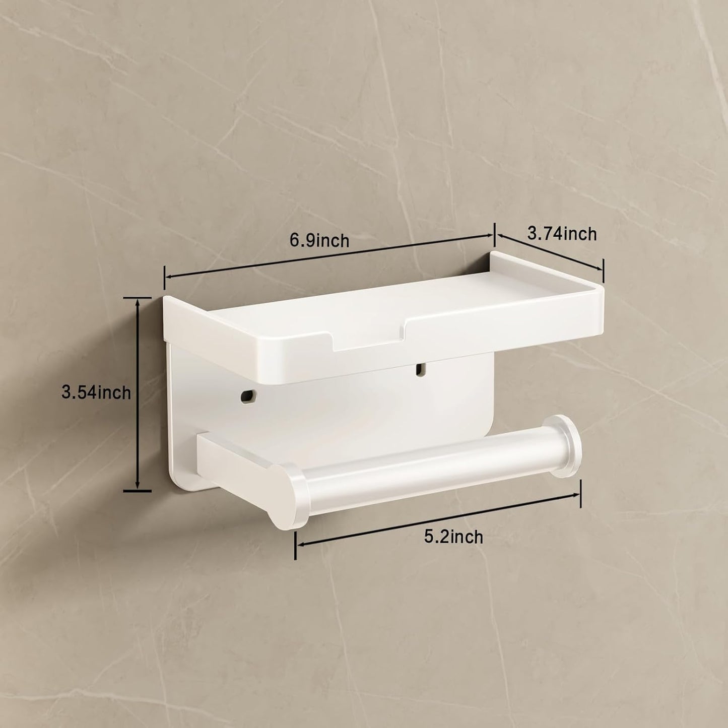CoralBond Toilet Tissue Roll Paper Holder White Phone Shelf Self-Adhesive Screw-in Wall Mount VB013
