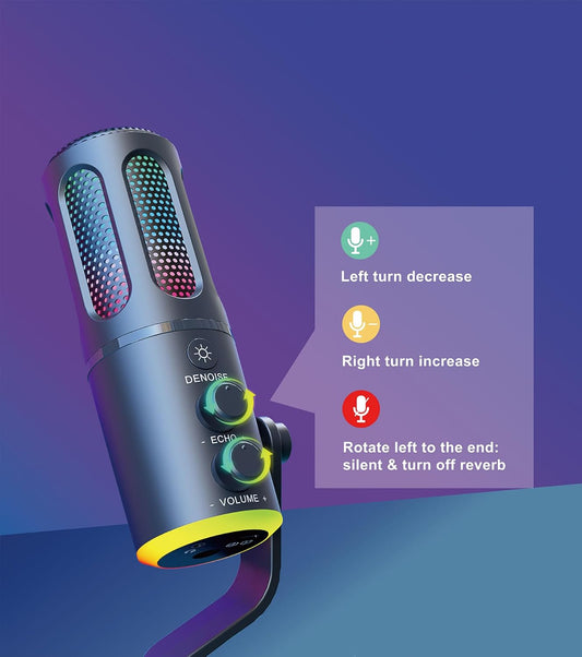 CoralBond USB Microphone DSP Noise Cancellation Reverb Effects Gaming RGB Lights VB038