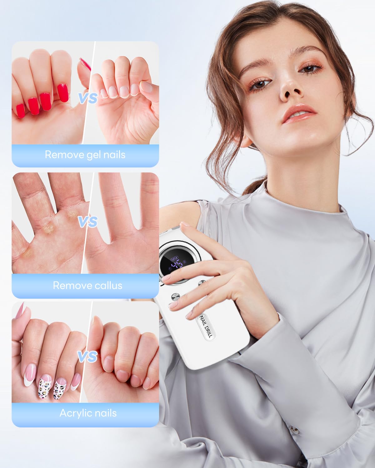 CoralBond Professional Electric Nail Drill 45000 RPM Cordless Rechargeable File Kit Portable VB117