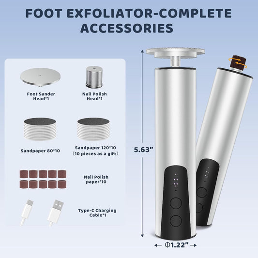 CoralBond 2-in-1 Professional Electric Foot Callus Remover Silver Powerful File Grinder Sander Machine Adjustable Pedicure Tool VB071