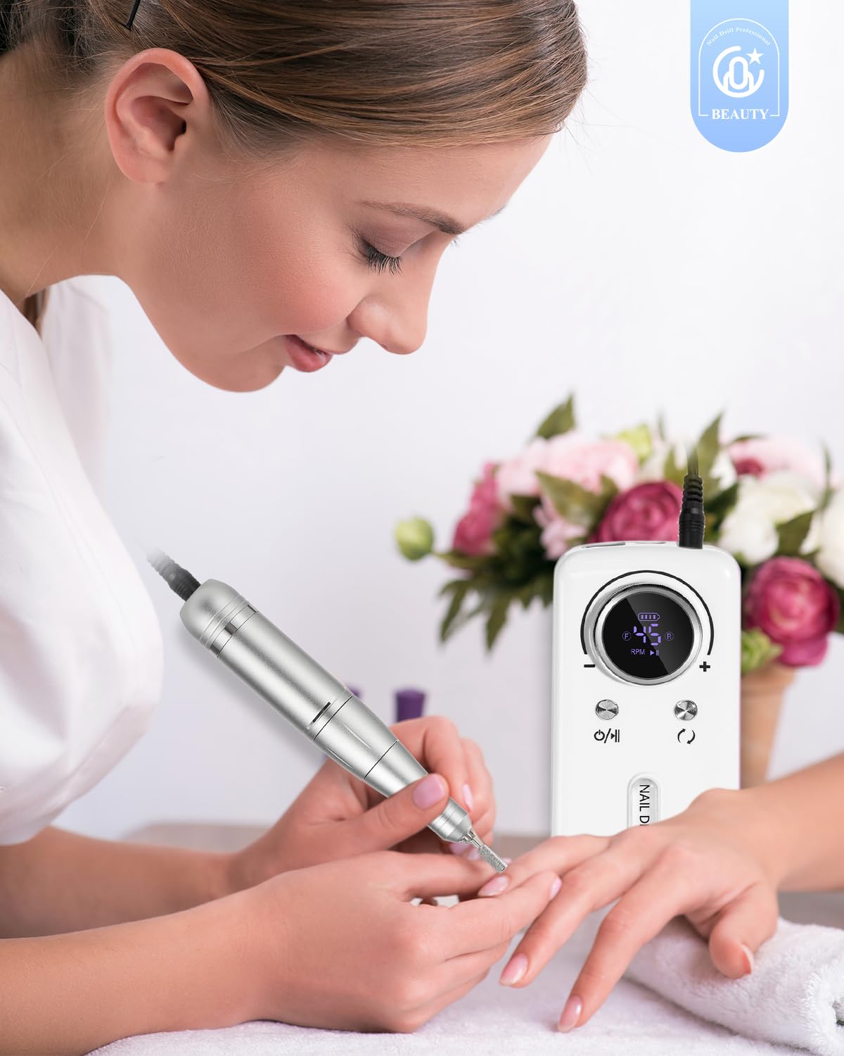 CoralBond Professional Electric Nail Drill 45000 RPM Cordless Rechargeable File Kit Portable VB117