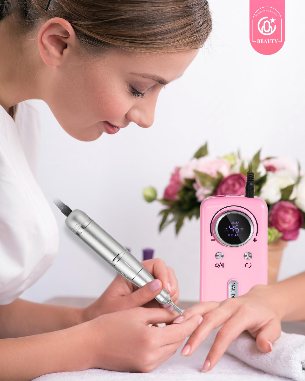 CoralBond Professional Electric Nail Drill 45000 RPM Cordless Portable Rechargeable File Kit VB118