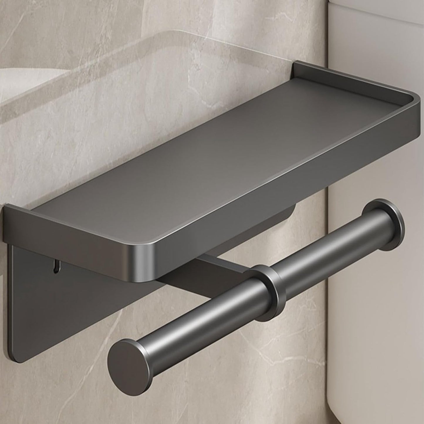 CoralBond Toilet Paper Roll Holder Grey Shelf Wall Mount Bathroom Kitchen RV VB015