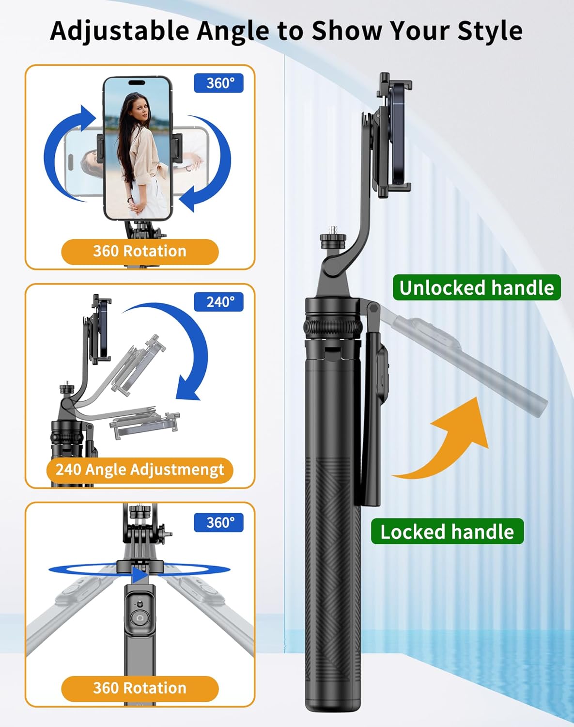 CoralBond 71" Cell Phone Tripod Selfie Stick iPhone Stand Travel Remote Controlled VB106