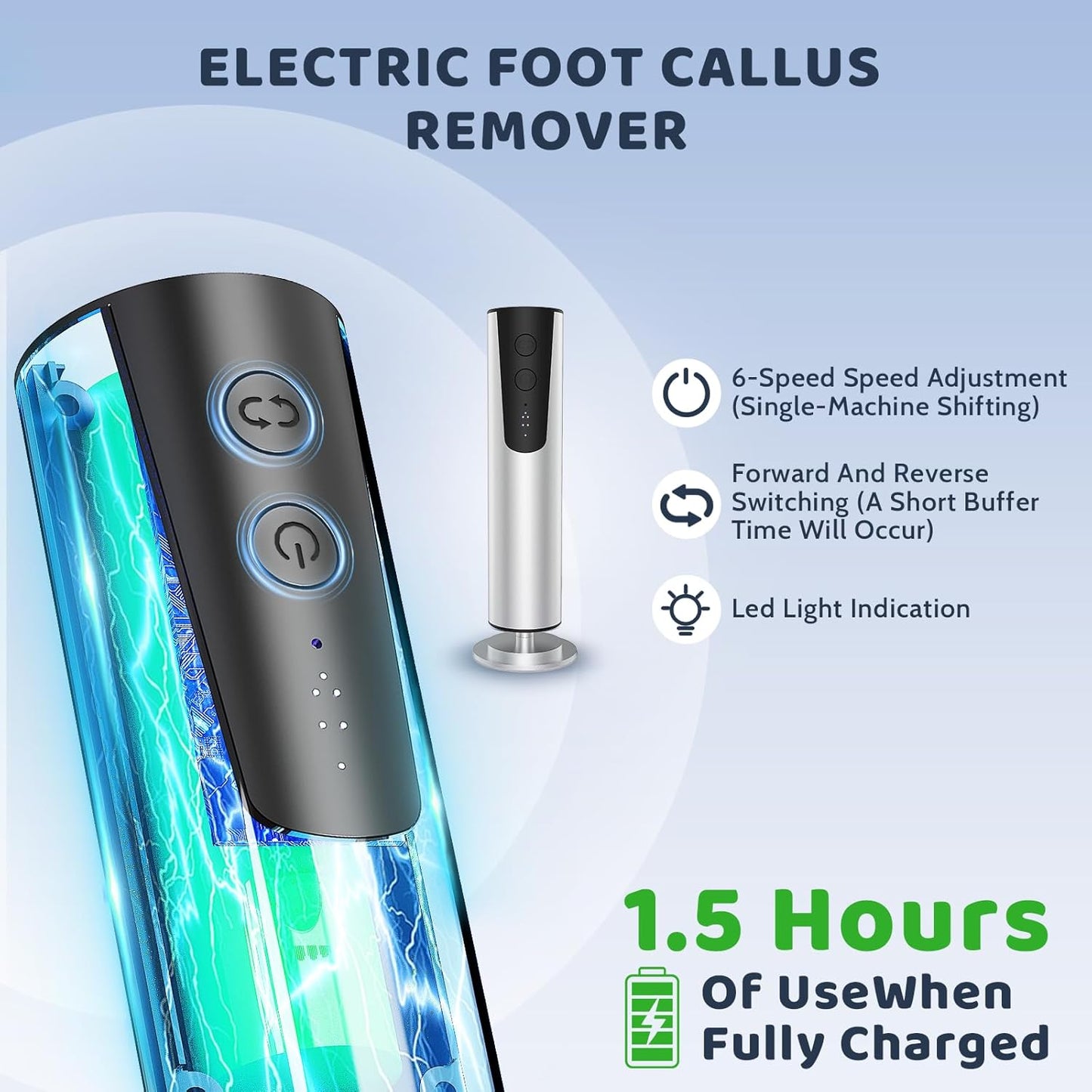 CoralBond 2-in-1 Professional Electric Foot Callus Remover Silver Powerful File Grinder Sander Machine Adjustable Pedicure Tool VB071