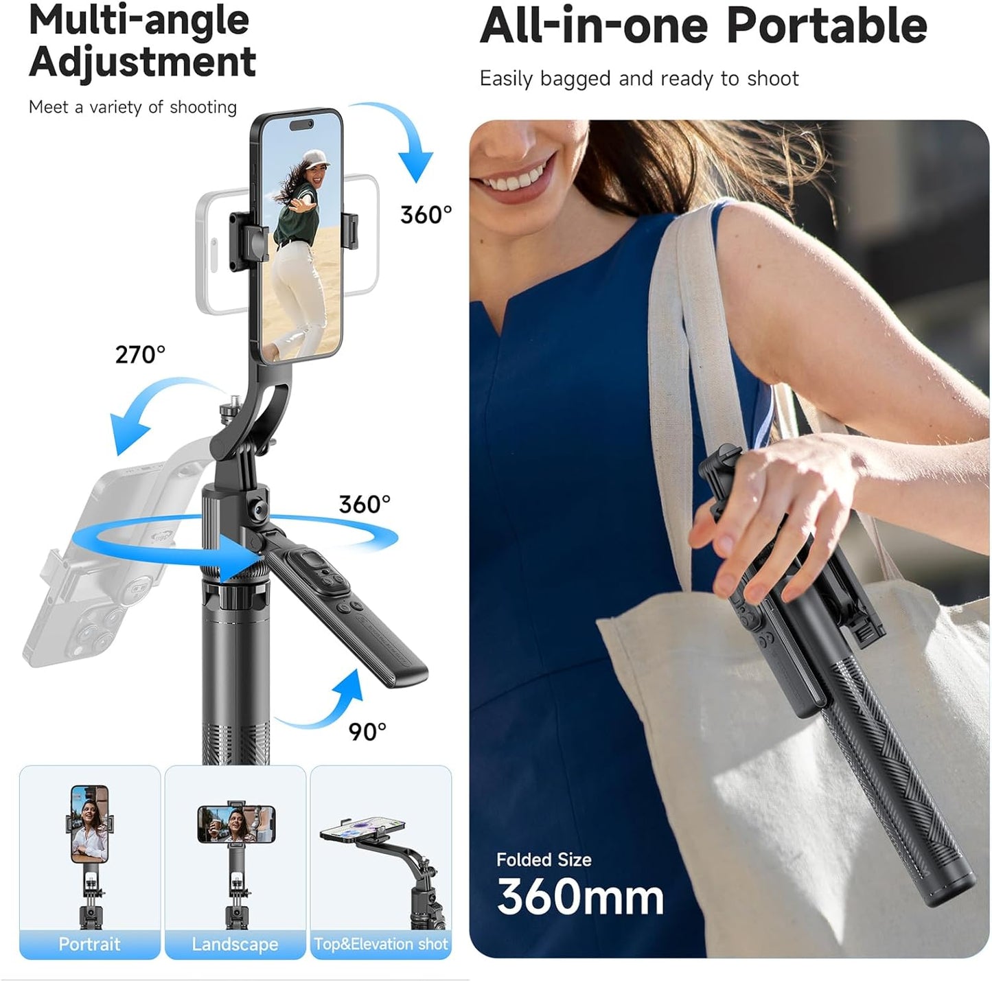 CoralBond 64'' Auto Face Tracking Tripod Stand 360 Rotation Remote Gesture Control VB105