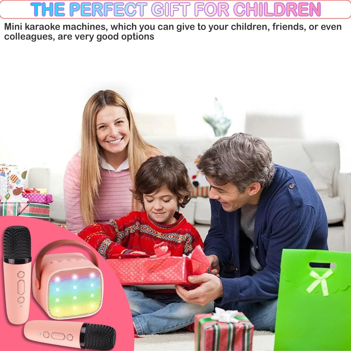 CoralBond Mini Karaoke Machine Pink 2 Wireless Bluetooth Microphones VB051
