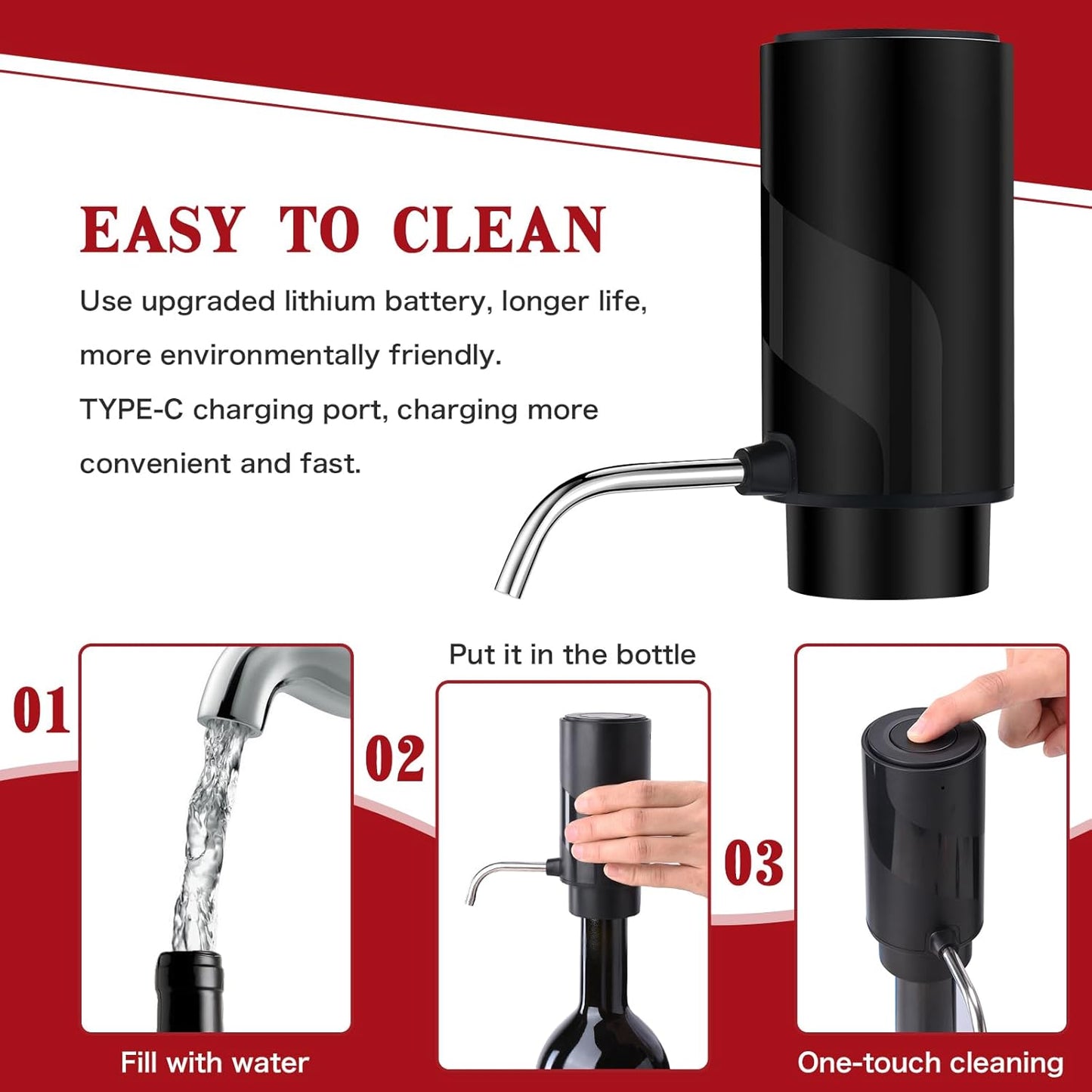 CoralBond Automatic Electric Bottle Wine Aerator Decanter Pourer Dispenser USB Rechargeable VB024