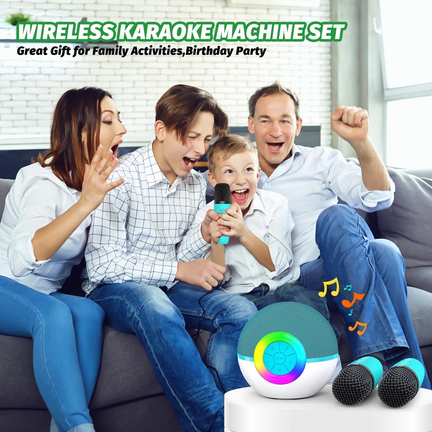 CoralBond Portable Mini Karaoke Machine Green Adults Bluetooth Speaker 2 Wireless Microphones VB048