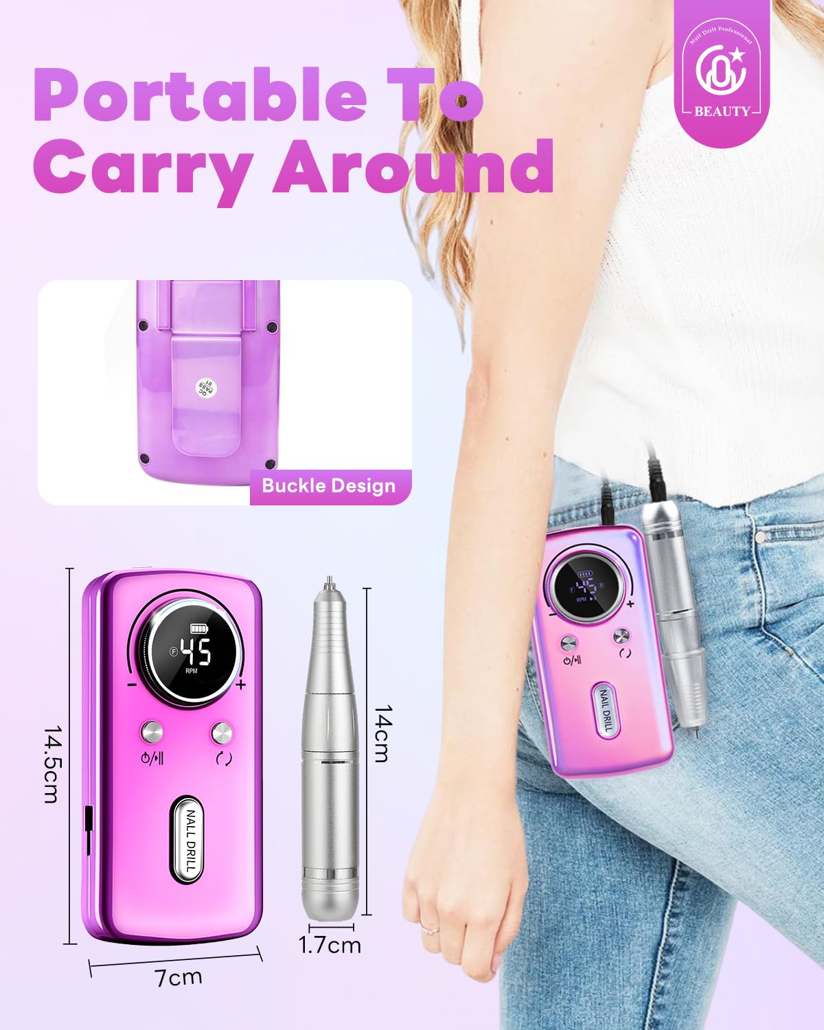 CoralBond Professional Electric Nail Drill Portable Cordless Rechargeable File Kit 45000 RPM VB119
