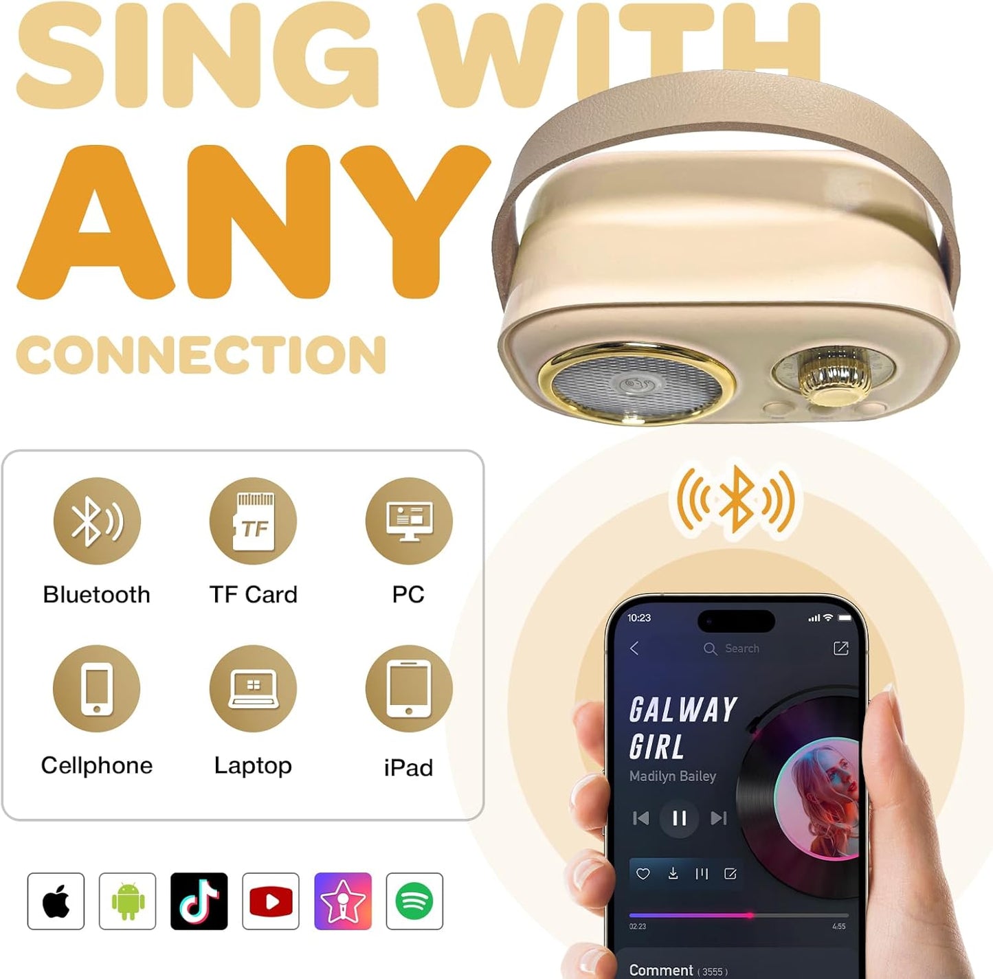 CoralBond Karaoke Machine Beige Best Mini 2 Wireless Bluetooth Microphones VB041
