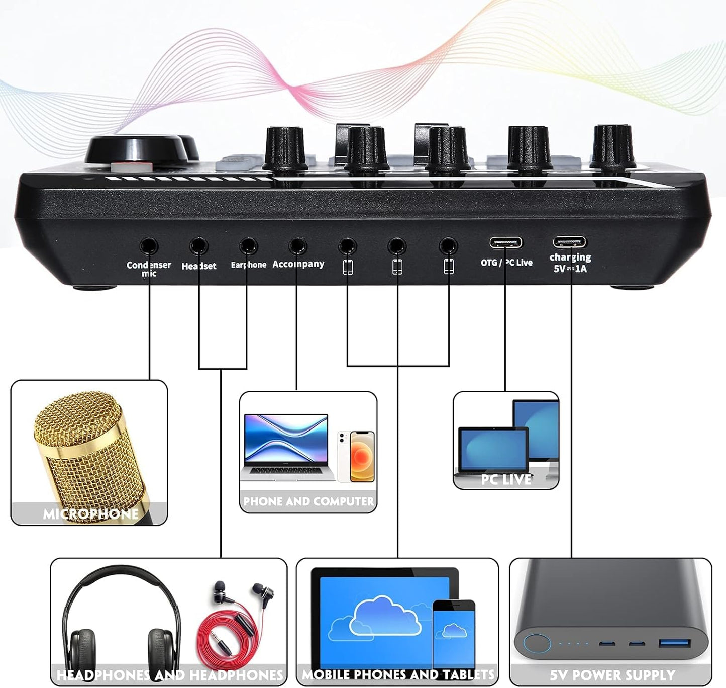 CoralBond Professional DJ Audio Mixer Live Sound Audio Interface Effects Voice Changer VB039