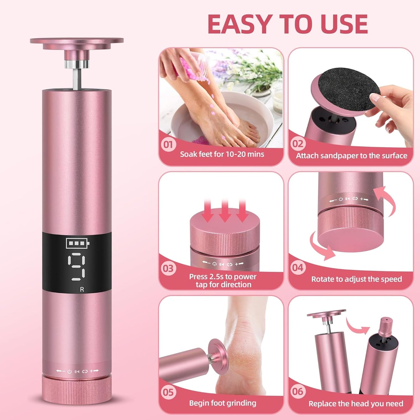 CoralBond 2-in-1 Electric Foot Feet Callus Remover Nail File Pedicure Kit Digital Screen VB077