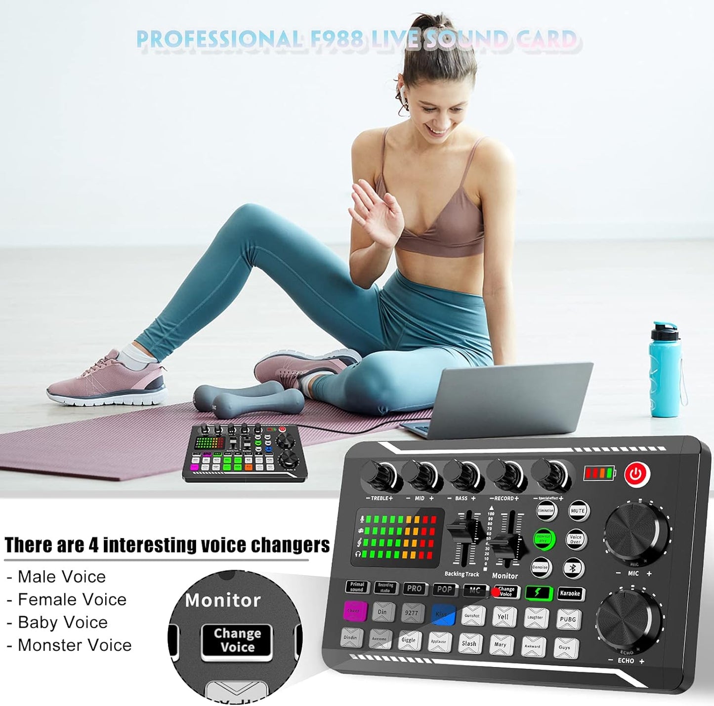CoralBond Professional DJ Audio Mixer Live Sound Audio Interface Effects Voice Changer VB039