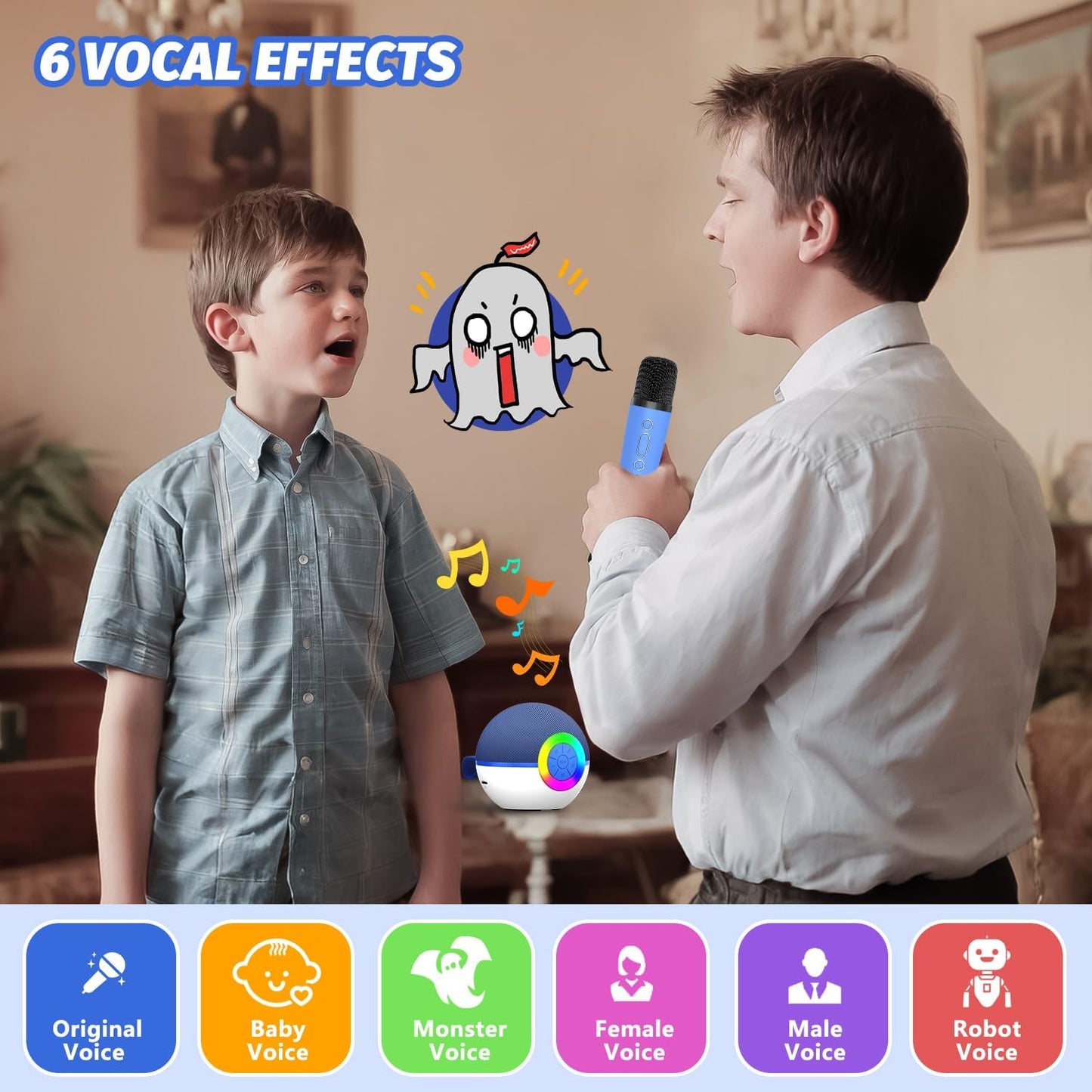 CoralBond Portable Mini Karaoke Machine Blue Adults Bluetooth Speaker 2 Wireless Microphones VB045