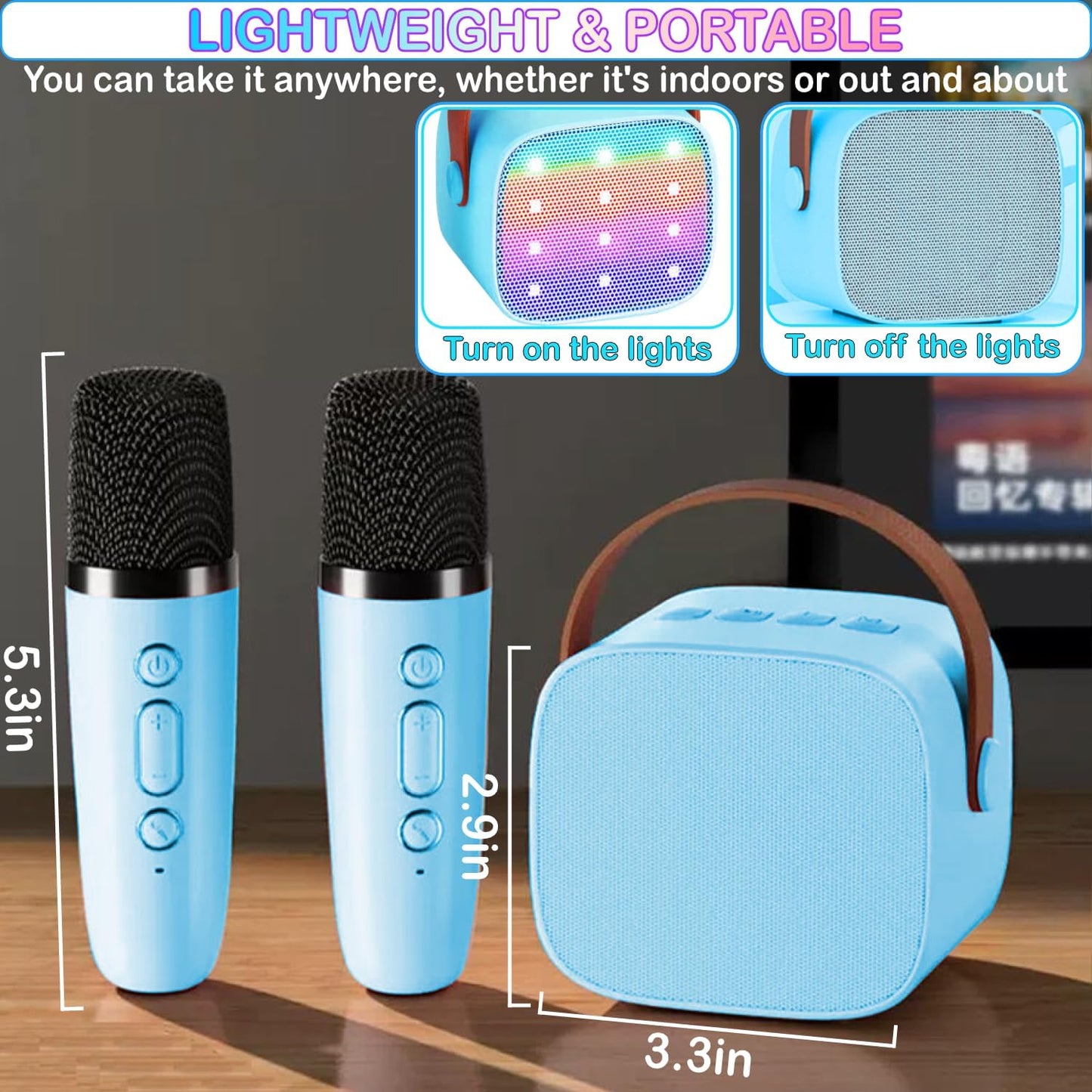 CoralBond Karaoke Machine Blue Mini 2 Wireless Bluetooth Microphones VB050