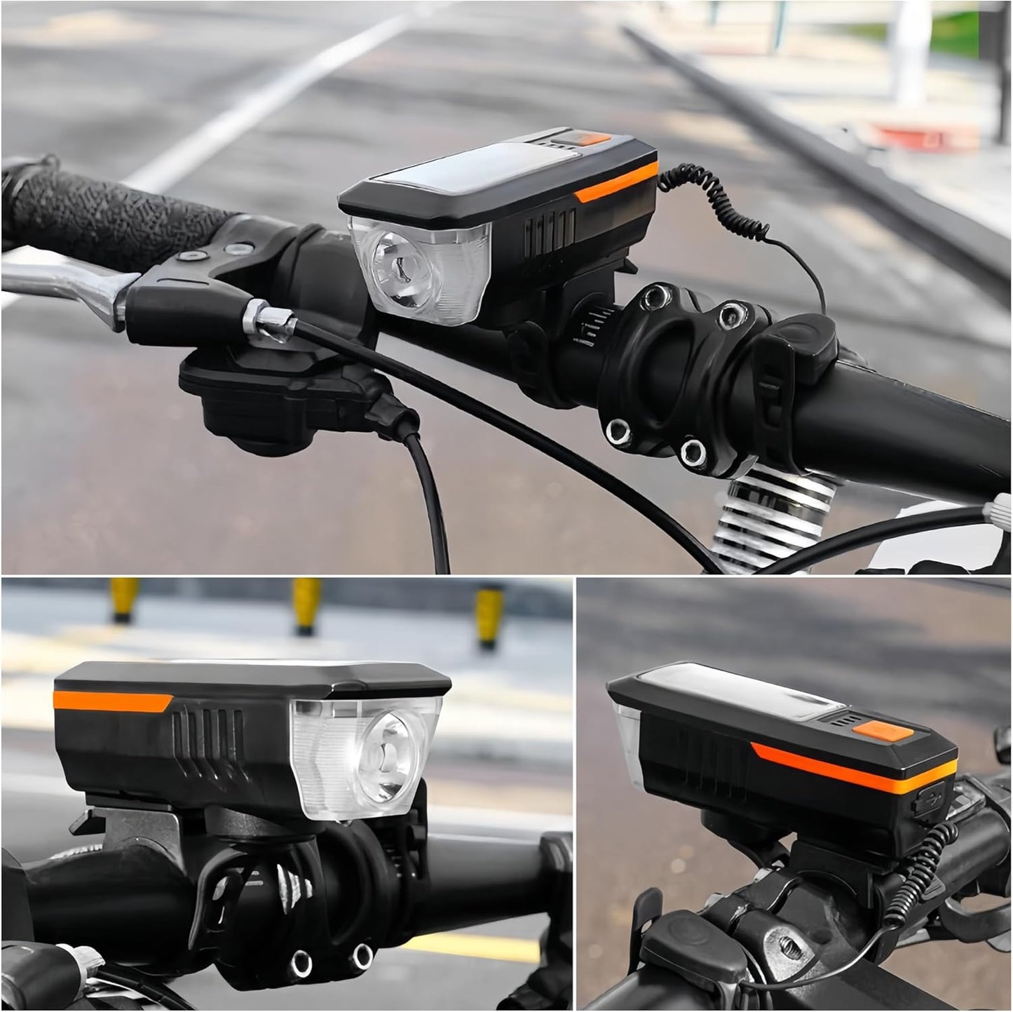 CoralBond Solar USB Bike Horn Headlight Dual Charging Light High Brightness Waterproof Ideal VB116