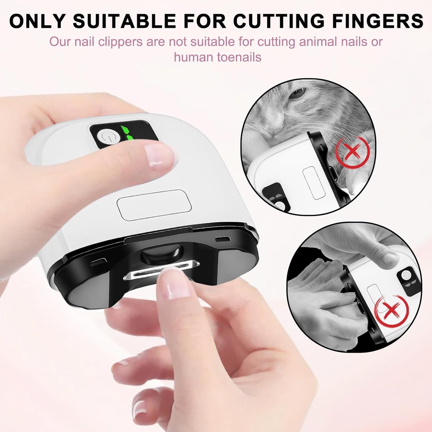 CoralBond Electric Nail Clippers White Adjustable Automatic LED Lights VB084