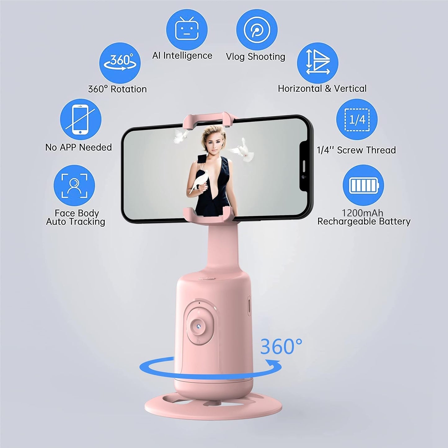 CoralBond Auto Face Tracking Smart Tripod Pink Remote Selfie Vlog Stick Gesture Control VB098