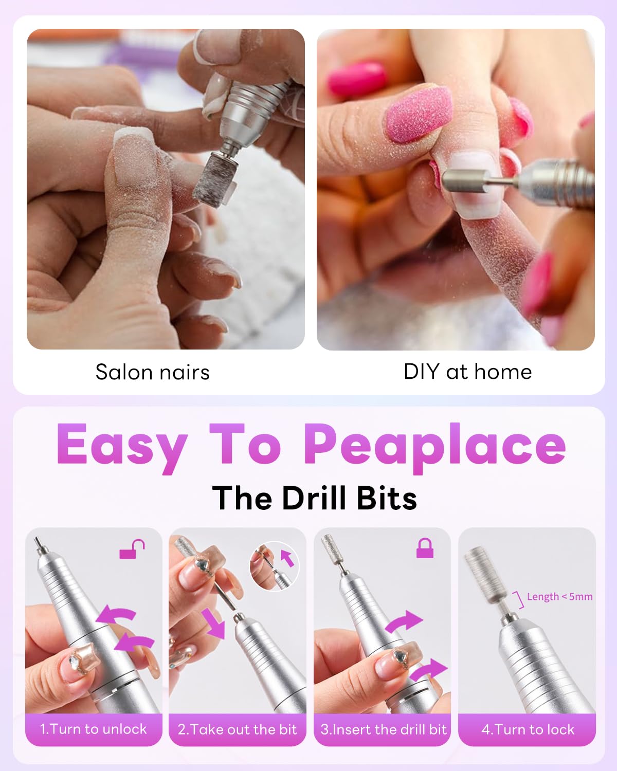 CoralBond Professional Electric Nail Drill Portable Cordless Rechargeable File Kit 45000 RPM VB119