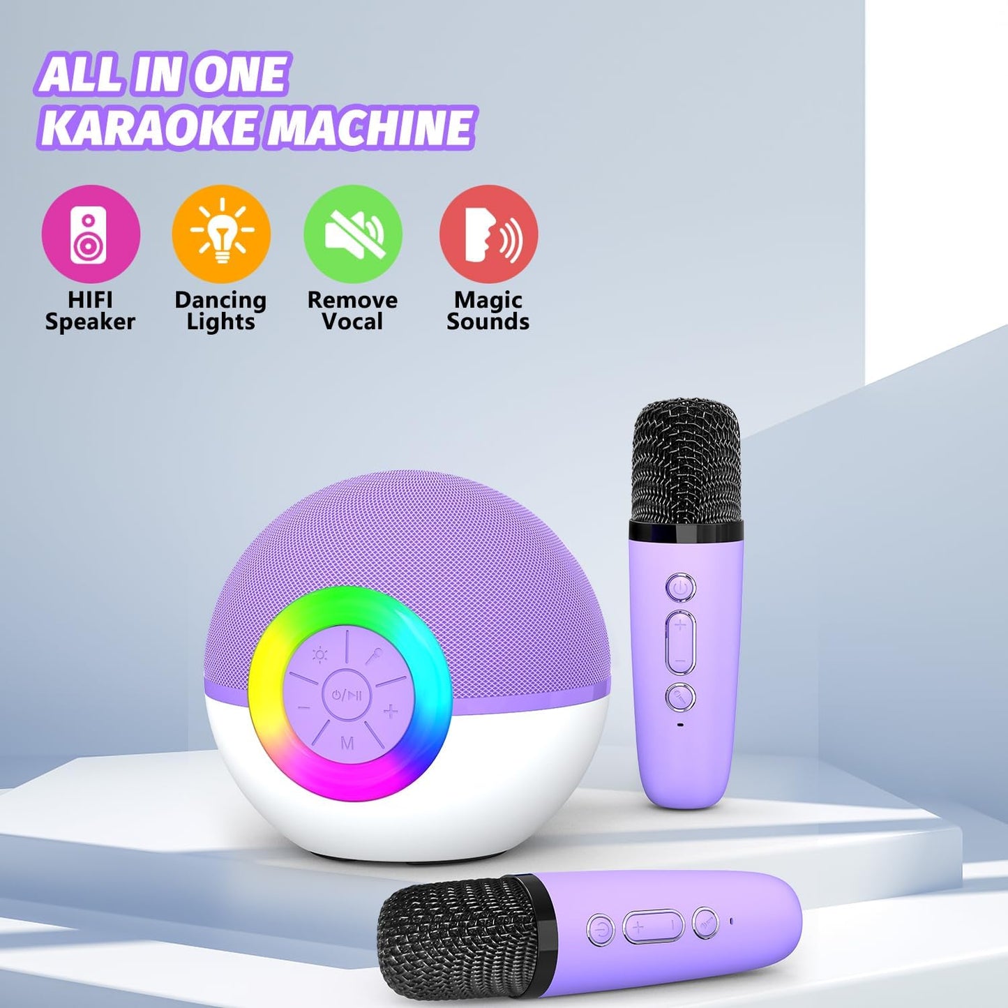 CoralBond Portable Mini Karaoke Machine Purple Adults Bluetooth Speaker 2 Wireless Microphones VB047