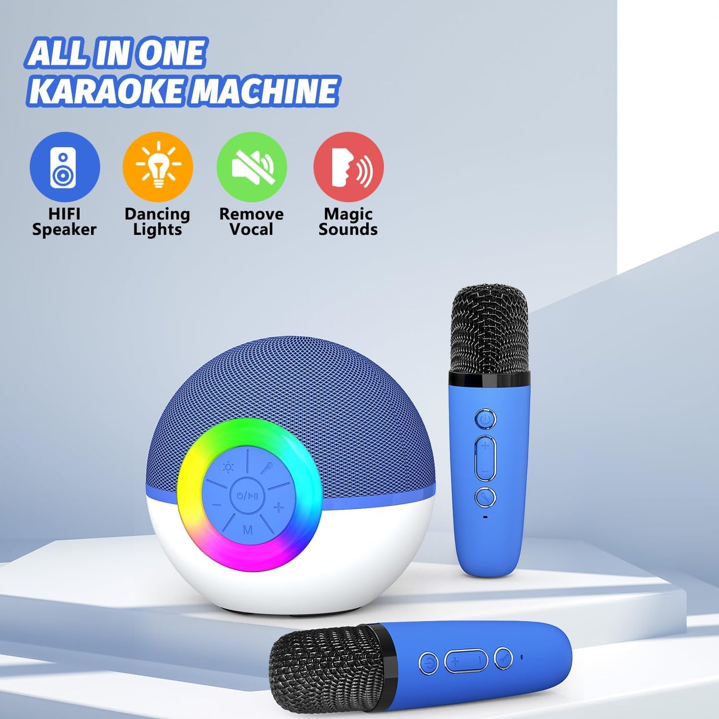 CoralBond Portable Mini Karaoke Machine Blue Adults Bluetooth Speaker 2 Wireless Microphones VB045
