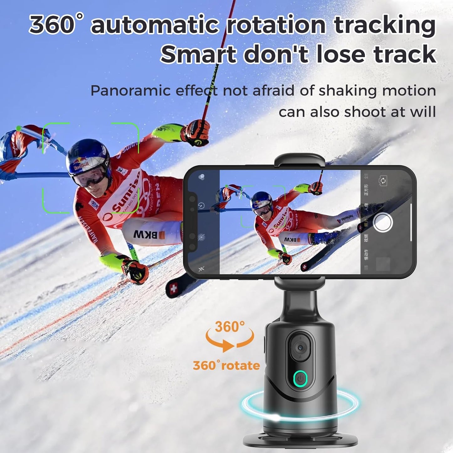 CoralBond Auto Face Tracking Phone Holder 360° Rotation Camera Stand Remote Gesture Controlled VB093