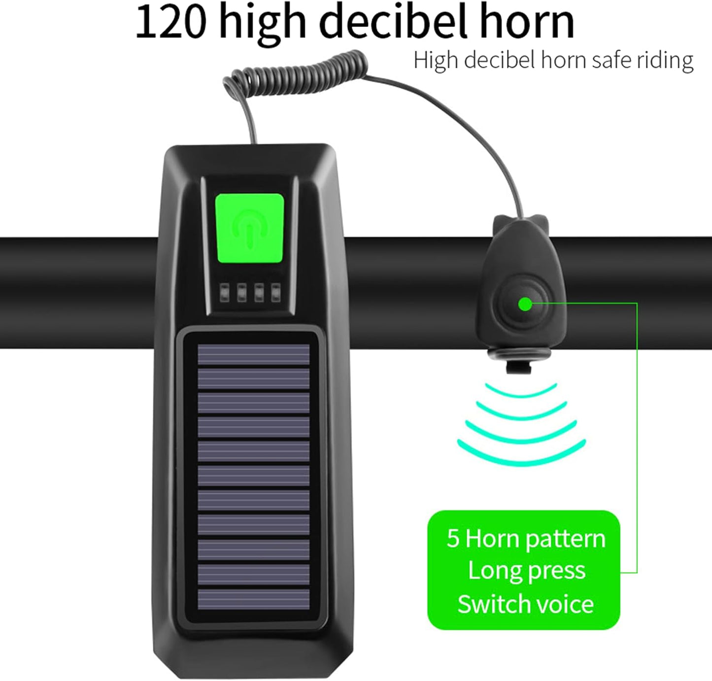 CoralBond Solar USB Bike Horn Headlight Dual Charging Light High Brightness Waterproof Ideal VB114