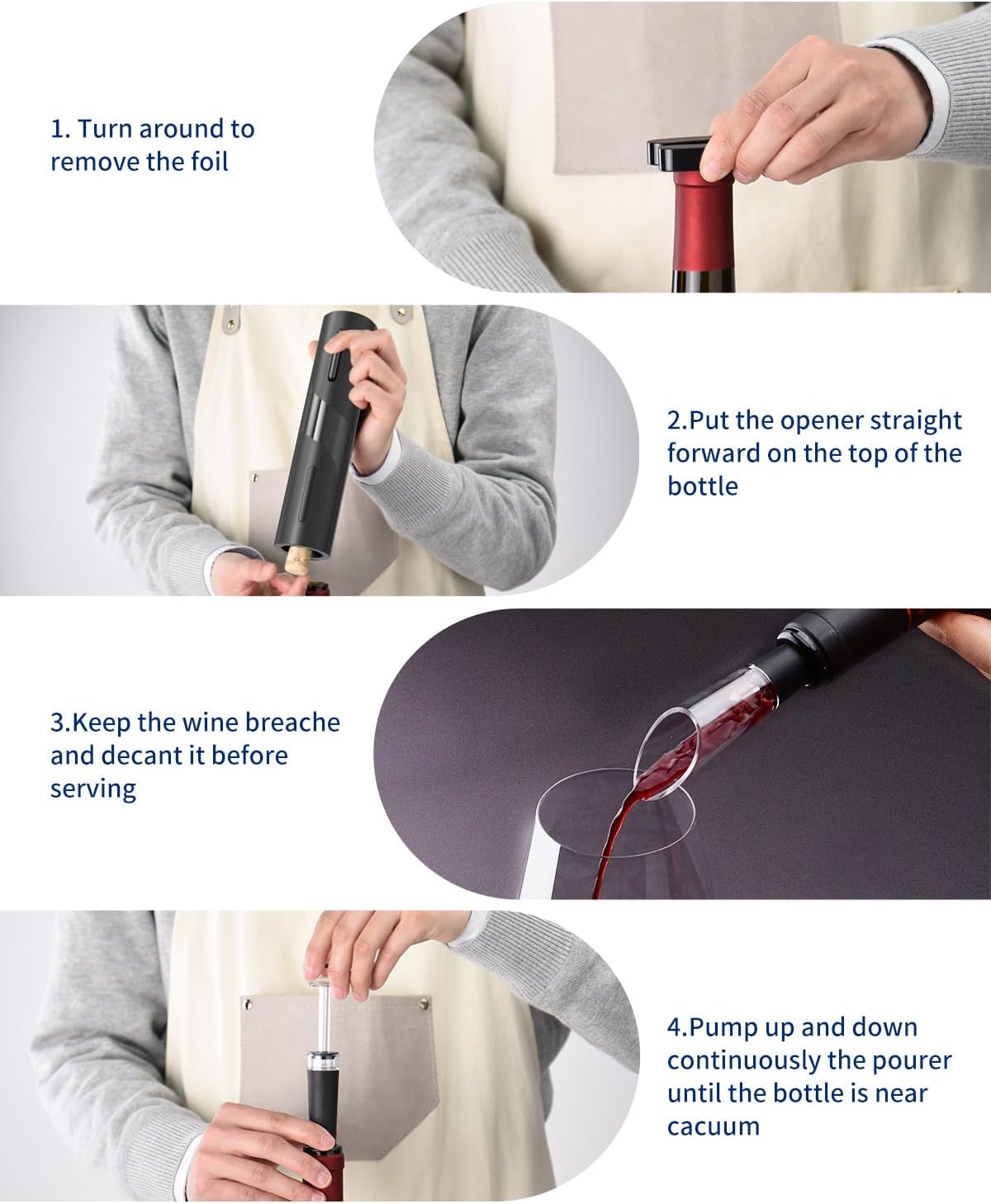 CoralBond Cordless Electric Wine Bottle Opener Corkscrew Set Rechargeable VB025