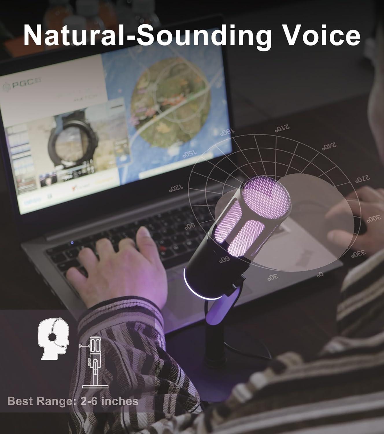CoralBond USB Microphone DSP Noise Cancellation Reverb Effects Gaming RGB Lights VB038