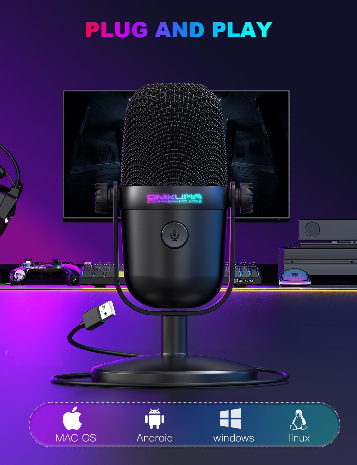 CoralBond Streaming Recording Gaming Microphone Noise Cancellation Mute Button USB Condenser Mic VB068